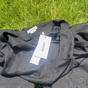 Jason Wu Linen Blend Black Wide Leg Pant Side Zipper Designer Luxury NWT Size 6